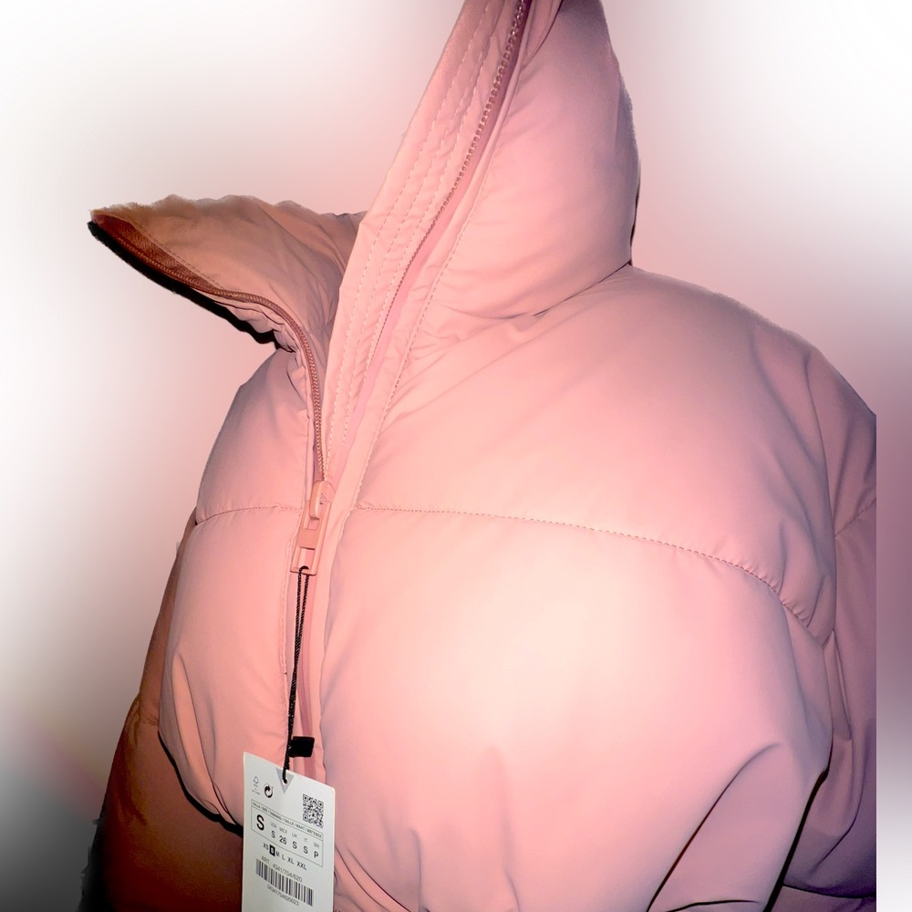 NWT🏷️ Zara Blush Crop Puffer Bomber Jacket sz XS - Picture 3 of 3